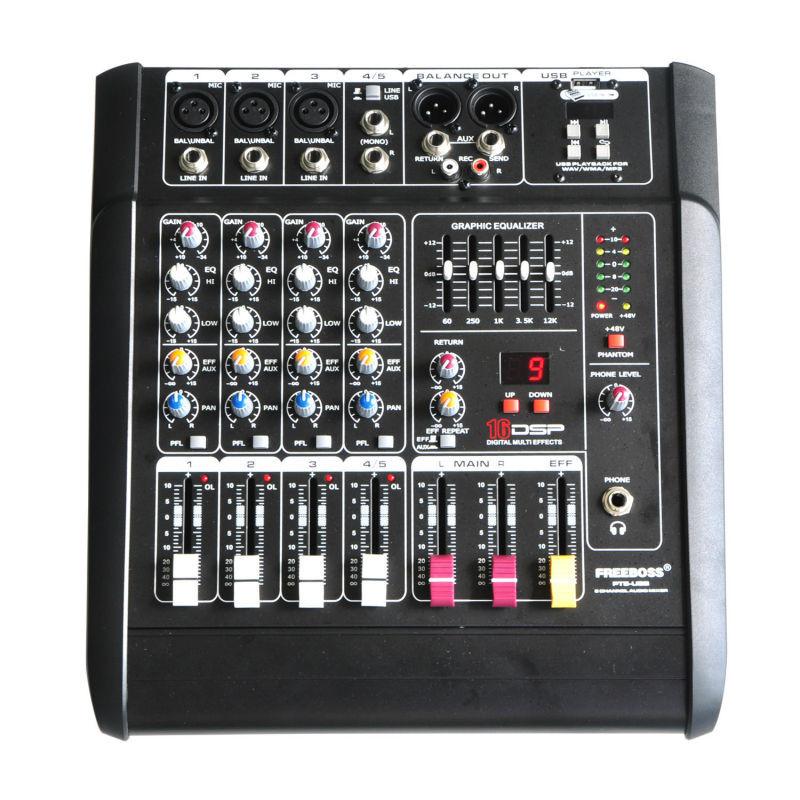 Freeboss PT5-USB 5 Channels Powered Audio Mixer DJ Equipment