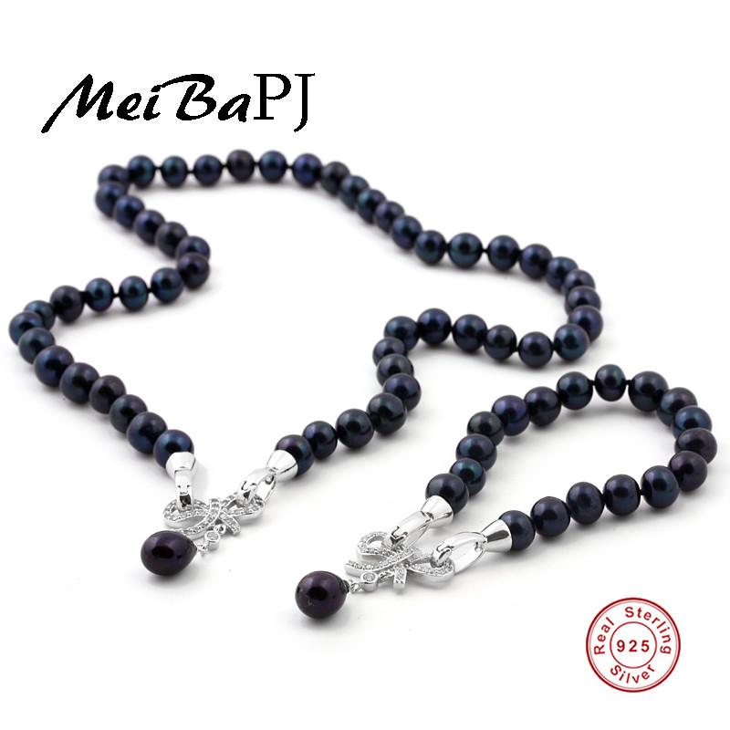 [MeiBaPJ] Fashion Design Real Culture natural Freshwater Pearl Set Bracelet and Necklace jewelry For Women Wedding Accessaries