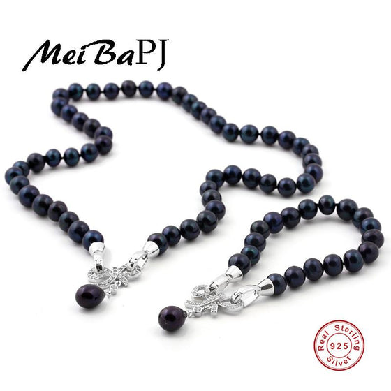[MeiBaPJ] Fashion Design Real Culture natural Freshwater Pearl Set Bracelet and Necklace jewelry For Women Wedding Accessaries
