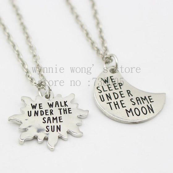 2015 Long Distance Relationship Couples Set Under the same Moon Under the same Sun Gift Long Distance Love- His and Her 2pcs/set
