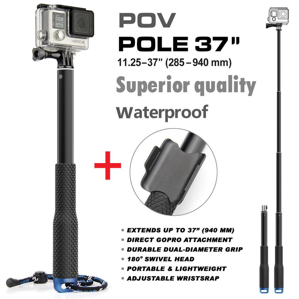 Go Pro Accessories 37'' Extendable Handheld POV Pole Telescopic Monopod Stick w/ Wifi Remote Holder Clip for GoPro Hero 5 4 3+ 3