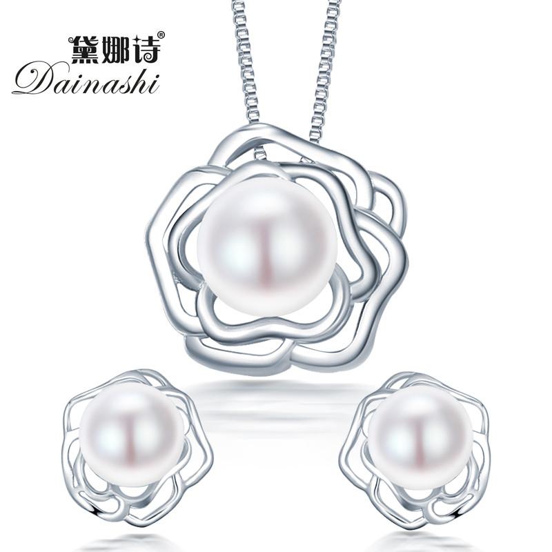 2015 fashion big flower 925 sterling silver jewelry sets pendant & necklace with s925 chain for women pearl jewelry set on sale