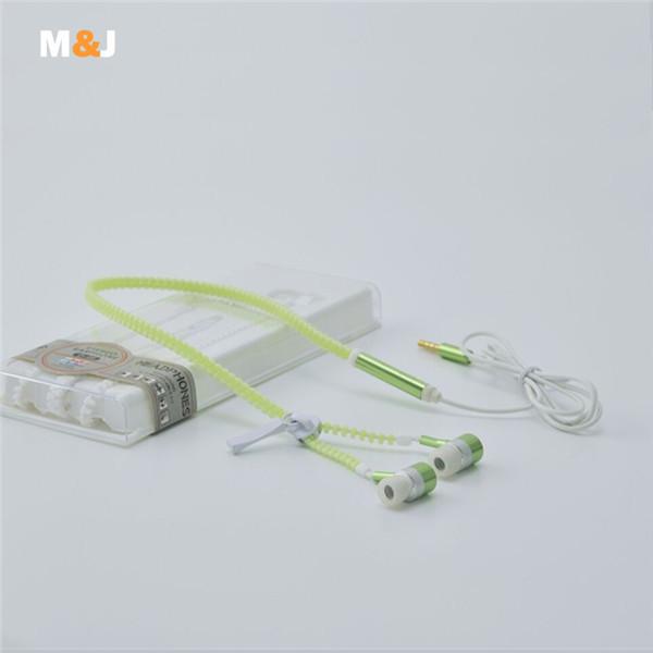 Glowing Earphone Luminous Light Metal Zipper Earbuds Glow In The Dark For Iphone Samsung Xiaomi MP3 With Mic