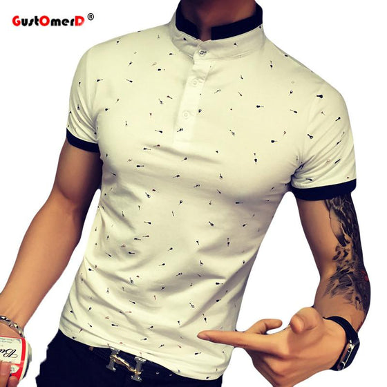 Guitar Print Stand Collar T-shirts