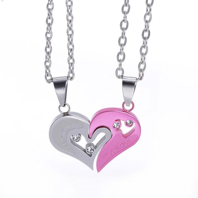 2pcs Matching Lovers' Relationship Stainless Steel Pendant Necklaces For Valentine's Couple Puzzle Necklace Gift For Girlfriend