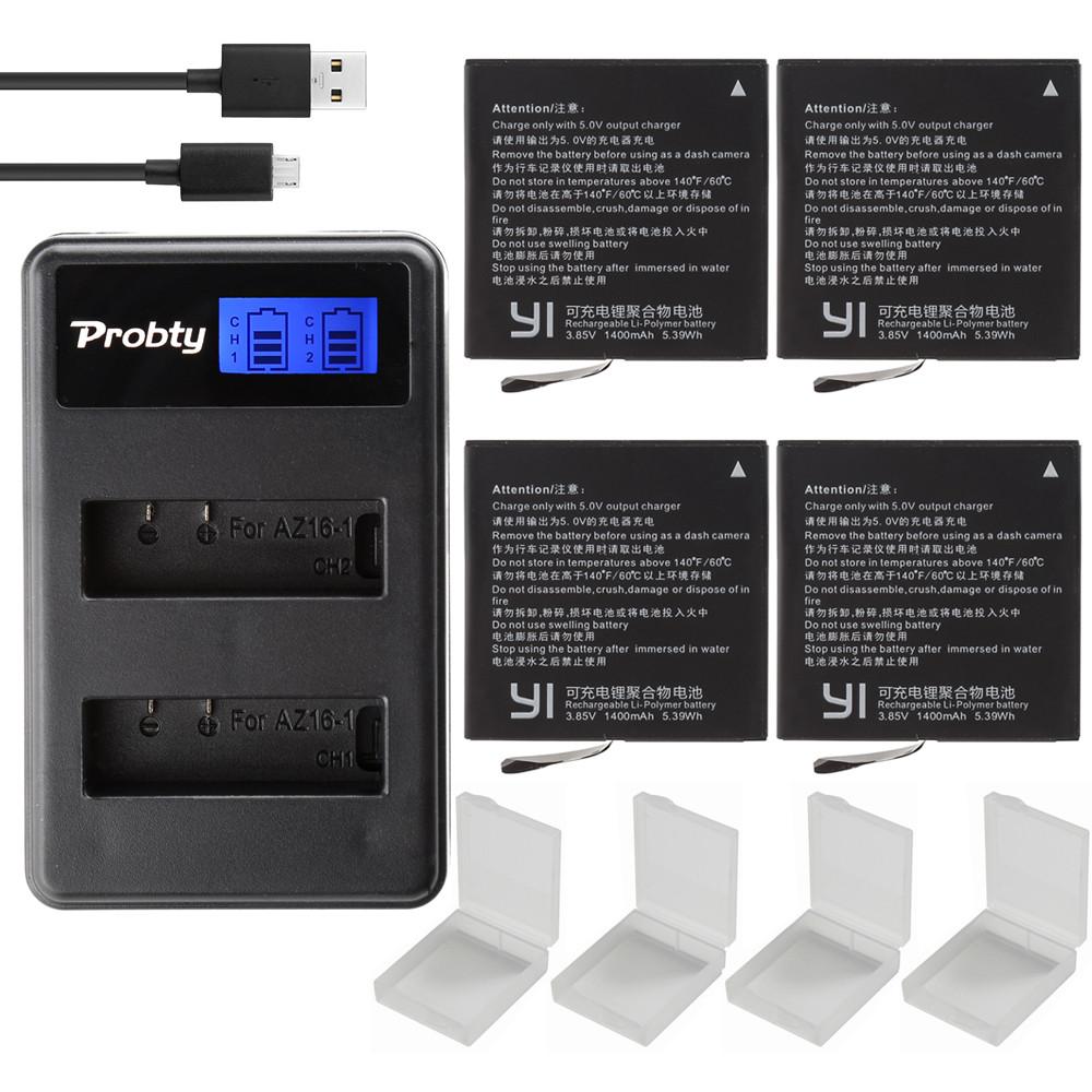 4Pcs 1400mah Original Xiaomi YI 2 4K 4k+ Battery AZ16-1 + LCD USB Dual Charger For Xiaoyi Action Camera 2  Rechargeable Battery