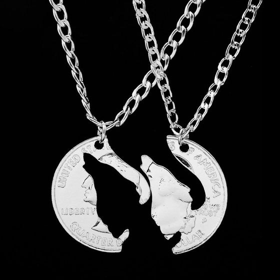Miss Zoe 2pcs/set HOWLING WOLF RELATIONSHIP Necklace Set Friendship JEWELRY Interlocking BFF Necklace Lover Couples Gift