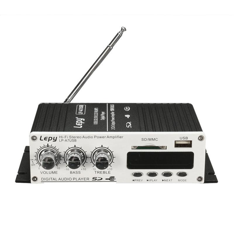 LP-A7 USB Mini Super Bass Stereo Car Amplifier audio Amplifier USB DVD CD with FM MP3 Super Bass Stereo Remote Controller