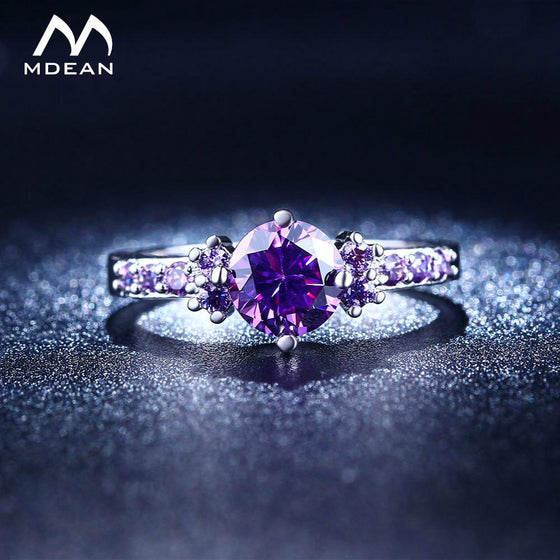 MDEAN White Gold Color Rings For Women Purple   AAA Zircon Jewelry Engagement   Wedding Size 6 7 8   MSR199