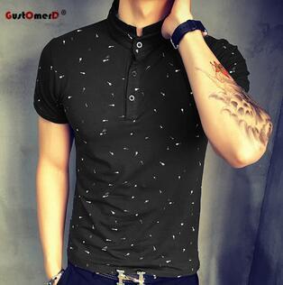 Guitar Print Stand Collar T-shirts