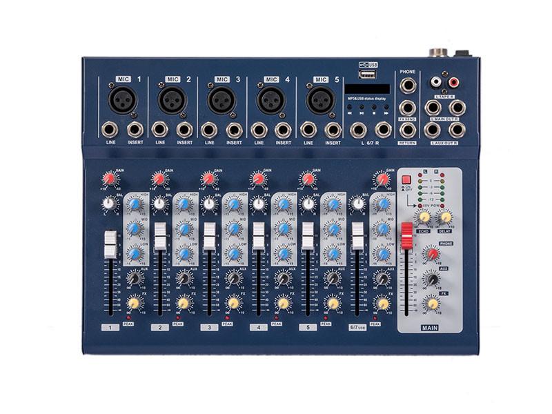 New F7-USB LED 7 Channel Mixing Console Equipment Professional Audio DJ Mixer
