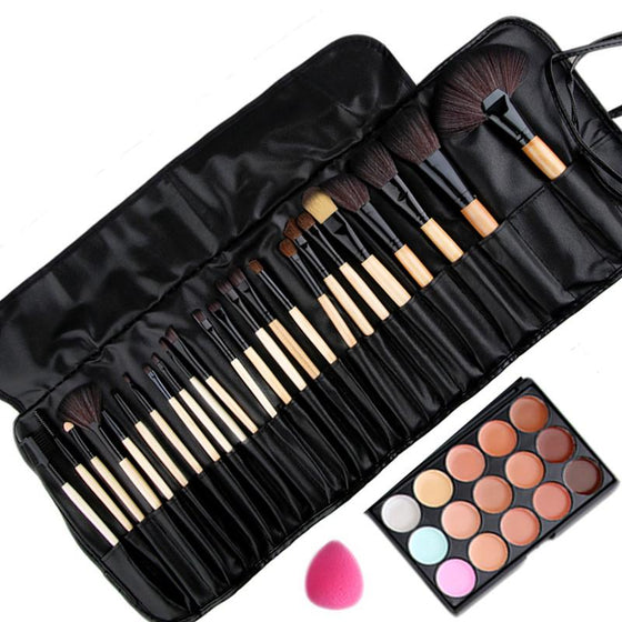 Pro 24pcs Makeup Brushes Set and 15 Colors Concealer Palette