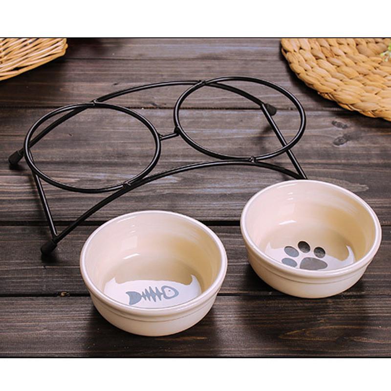 Double Ceramics Dog Cat Puppy Pet Bowl