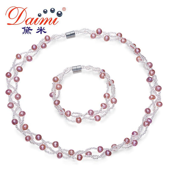 Pearl Necklace Bracelet  Wedding Jewelry, 5-6mm Cultured Pearl White Pink Lavender Pearl Sets, Bridal Jewelry Sets